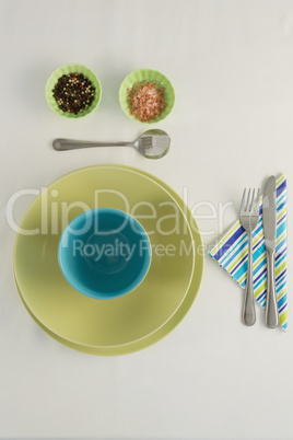 Cutlery with bowls and ingredients
