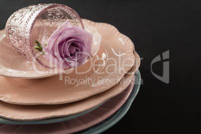 Dining plates set on black theme table