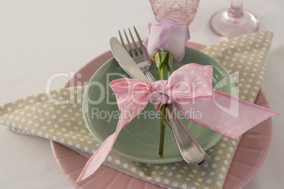 Overhead view of classic table setting