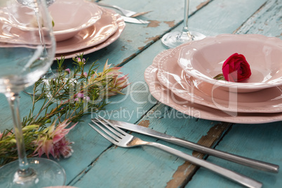 Close-up of red rose in bowl