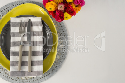 Overhead view of elegant table setting