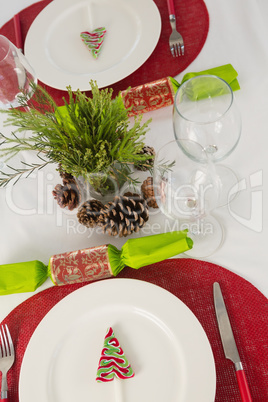 Plate and cutlery set beautifully on Christmas theme