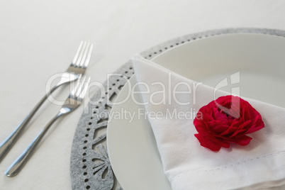 Plate and cutlery set elegantly on a table