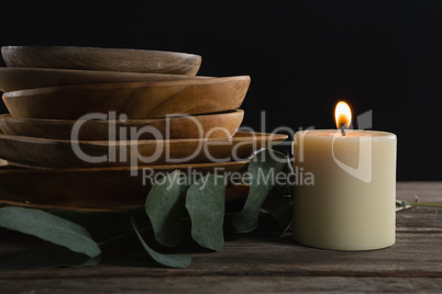 Elegance table setting on wooden plank