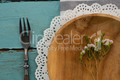 Table setting on weathered wooden plank