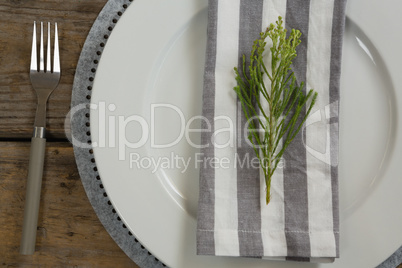 Table setting on weathered wooden plank