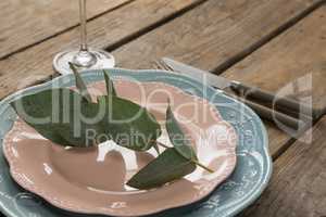 Leaf arranged on plates