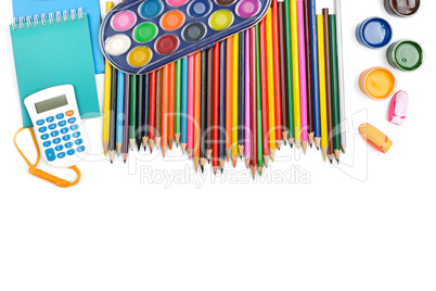 Collection of school supplies, isolated on pure white background