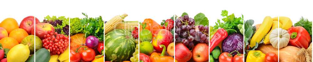 collection fresh fruits and vegetables isolated on white backgro