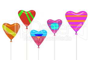 Colorful heart air balloon hang on the string, 3D illustration