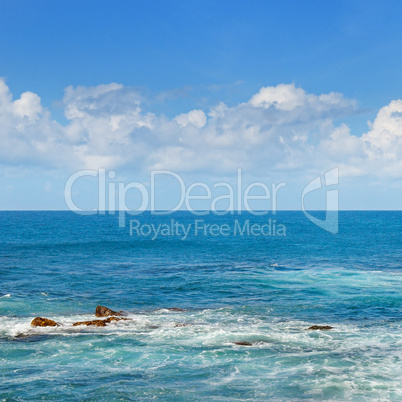 Tropical ocean, high waves and blue sky