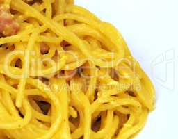 spaghetti alla carbonara with bacon, eggs, and pepper