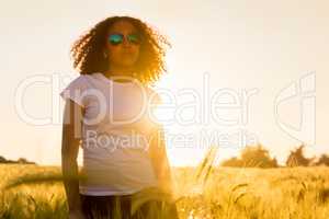 Mixed Race African American Woman Sunglasses Sunset