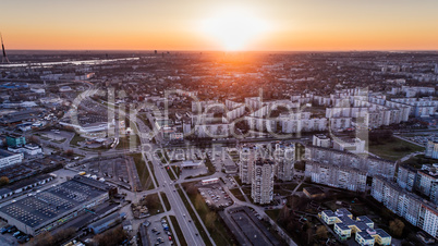 Riga city Autumn sunrise buildings living houses Drone