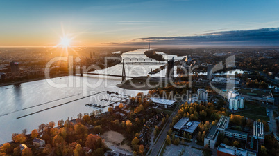 Riga city Autumn sunset buildings living houses Drone