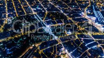 Riga city Night time old town Autumn Drone flight
