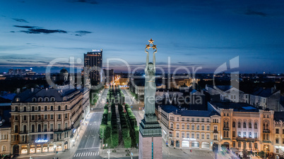 Riga city Night time bridge Autumn Drone flight Milda