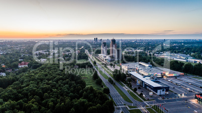 Riga city bridge Autumn Drone flight trafics ans cars above