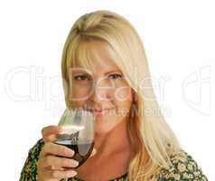 Attractive Woman Holding Wine Glass Isolated on White Background