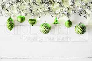 Green Christmas Banner, White Wood, Copy Space