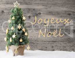 Golden Decorated Tree, Joyeux Noel Means Merry Christmas