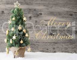 Golden Decorated Christmas Tree, Text Merry Christmas