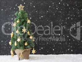 Christmas Tree, Copy Space, Snowflakes, Black Concrete