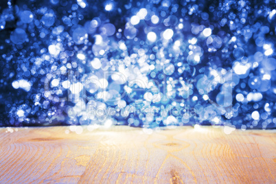 Christmas Background With Blue Glowing Bright Lights