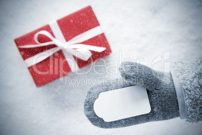 Red Gift, Glove, Copy Space, Snowflakes