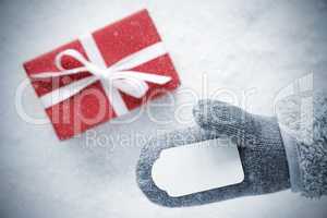 Red Gift, Glove, Copy Space, Snowflakes