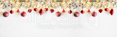 Red Christmas Banner, White Wood, Copy Space, Bokeh