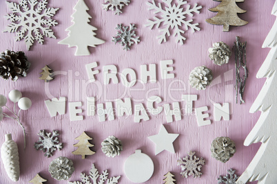 Flat Lay, Frohe Weihnachten Means Merry Christmas