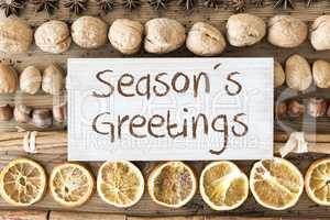 Christmas Food Flat Lay, Text Seasons Greetings