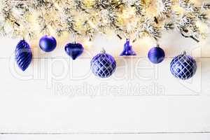 Blue Christmas Banner, White Wood, Copy Space