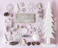 Christmas Decoration, Flat Lay, Alles Gute Means Best Wishes
