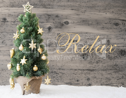 Golden Decorated Christmas Tree, Text Relax