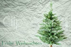 Fir Tree, Crumpled Paper Background, Frohe Weihnachten Means Merry Christmas