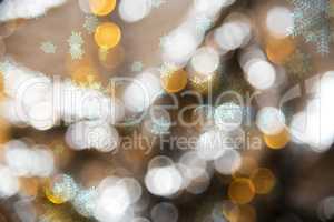 Blured Golden Lights Background, Party, Christmas Texture With Snowflakes