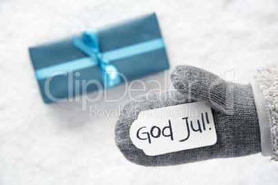 Turquoise Gift, Glove, God Jul Means Merry Christmas