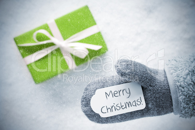 Green Gift, Glove, Text Merry Christmas, Snowflakes