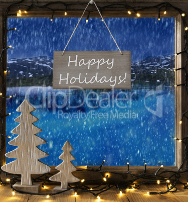 Window, Winter Scenery, Text Happy Holidays