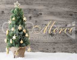 Golden Decorated Christmas Tree, Merci Means Thank You