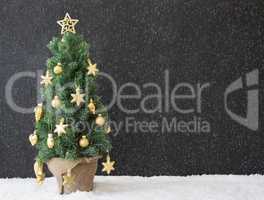 Christmas Tree, Copy Space, Black Concrete, Snowflakes