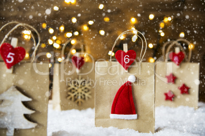 Christmas Shopping Bag, Santa Hat, Snowflakes