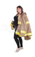 Fire fighting woman with jacket and helmet