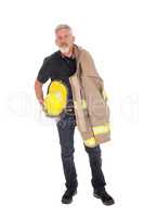A firefighter with jacket standing from front