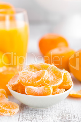 Fresh peeled mandarins, tangerines