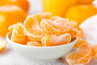 Fresh peeled mandarins, tangerines