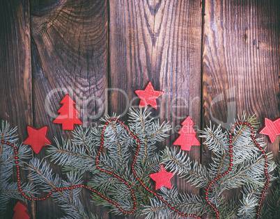 green spruce branch with Christmas decor