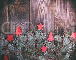 green spruce branch with Christmas decor